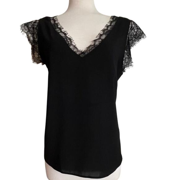 Chic Black Lace-Trim V-Neck Blouse – Size M - Picture 2 of 8